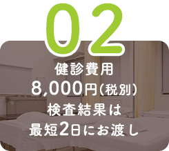 健診費用8,000円(税別)検査結果は最短2日にお渡し